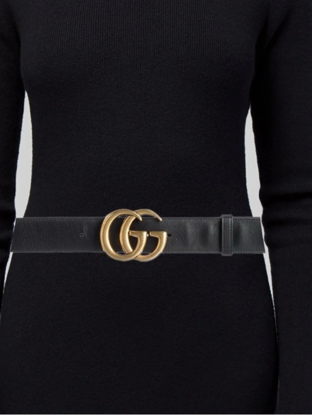 Gucci Double G Black Leather Belt with Gold Buckle medium 2 inch - Picture 2 of 13